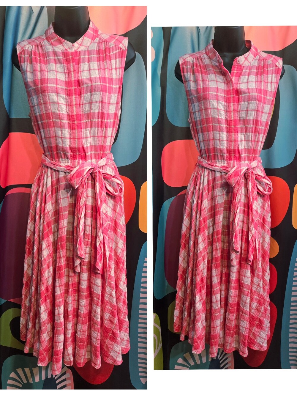 Calvin Klein Pink Plaid Sleeveless Western Picnic Dress